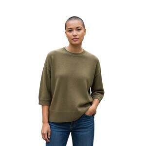 Marella Wool Short Sleeve Sweater Olive Green sz S Crewneck Loose-fit Boxy